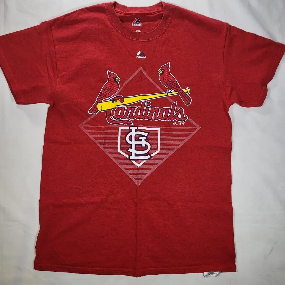 St.‎ Louis Cardinals Men's Medium Majestic Red Tshirt Birds on Bat STL - Picture 5 of 8